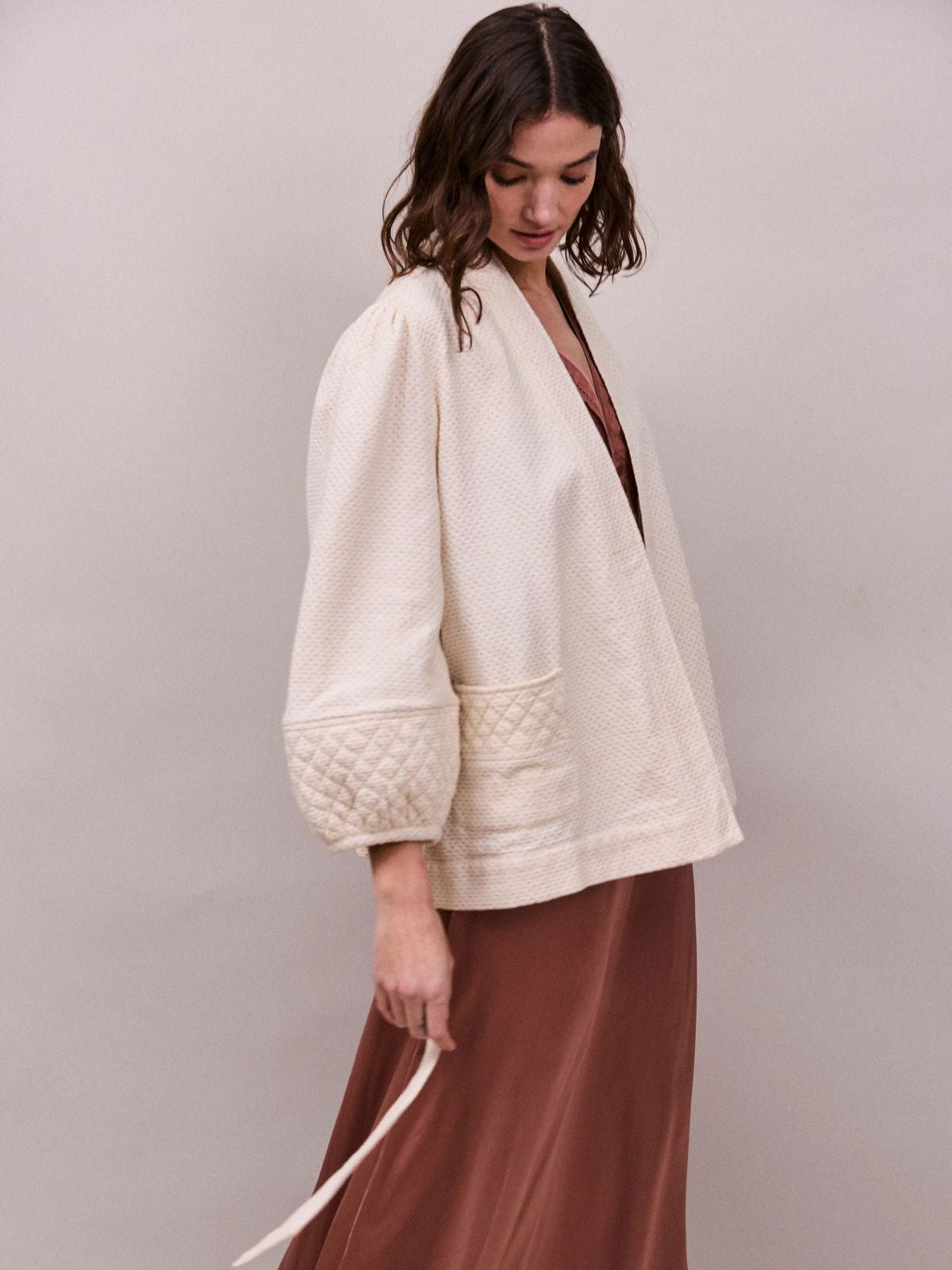 Deia  Lurex Kimono Jacket - Vintage White & Gold