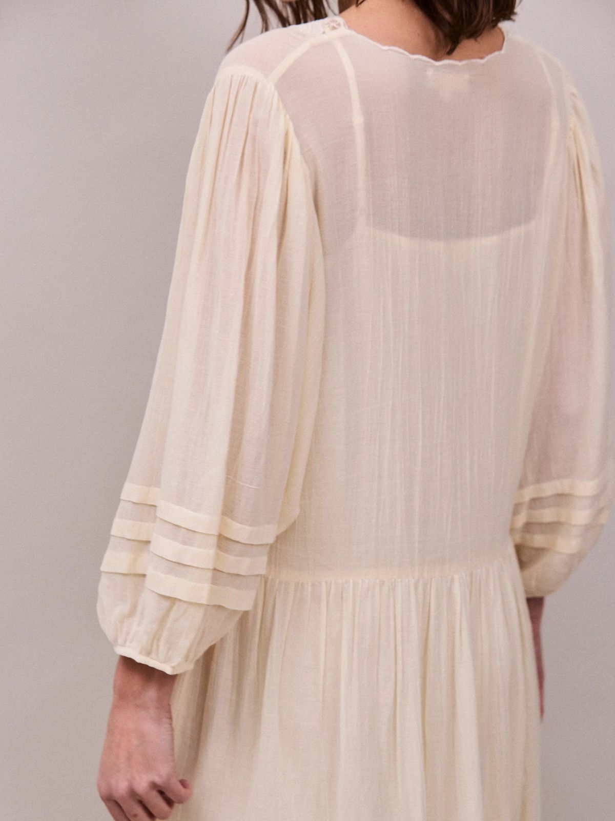 Eva Lace -Timmed  Neckline  Dress - Buttermilk
