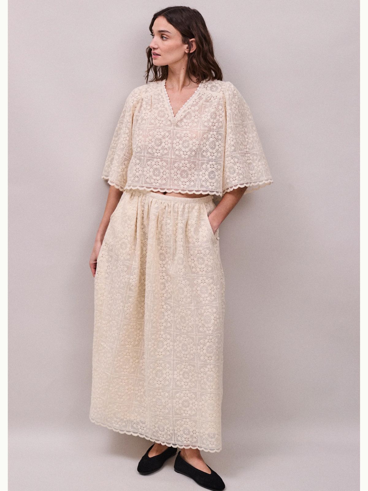 Jean lace Flower Top - Oyster