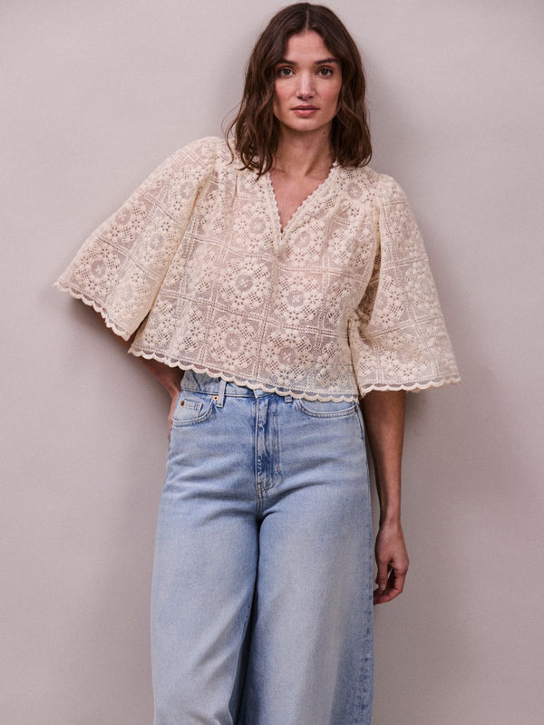 Jean lace Flower Top - Oyster