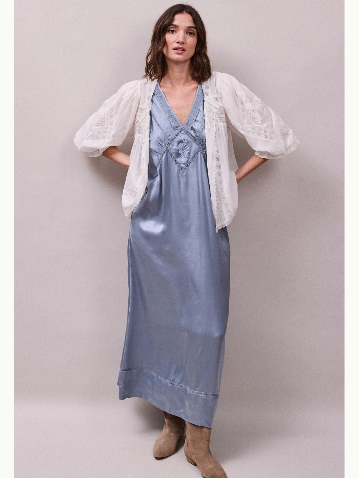 Primrose Lace Trimmed  Dress - Cornflower Blue