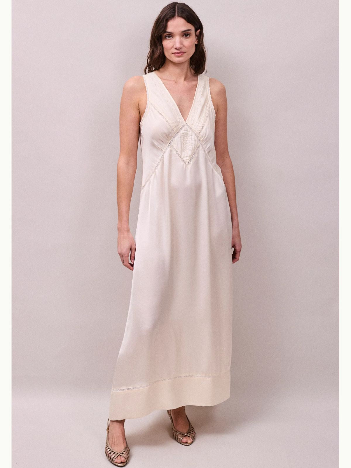 Primrose Lace Trimmed  Dress - Oyster