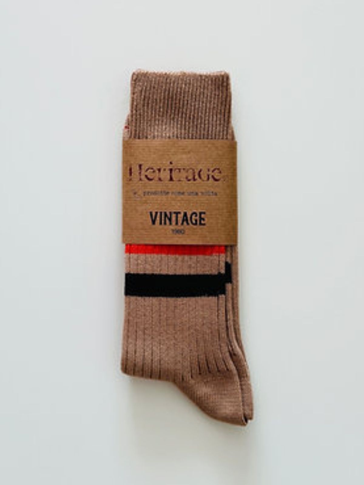 Vintage 1980 Stripe  Socks - Camel