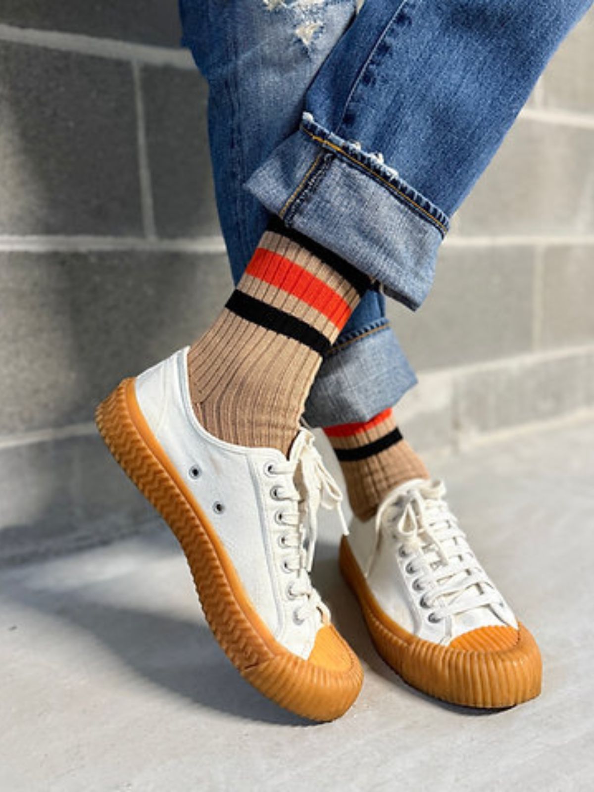 Vintage 1980 Stripe  Socks - Camel