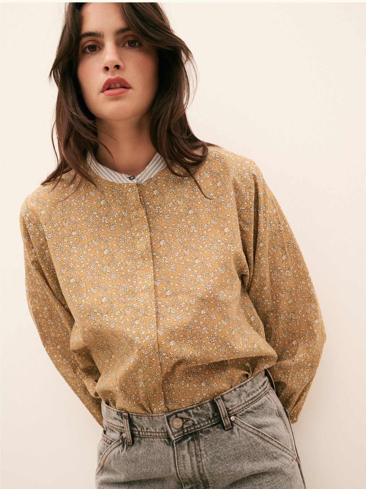 Naila Flower Blouse - Mustard