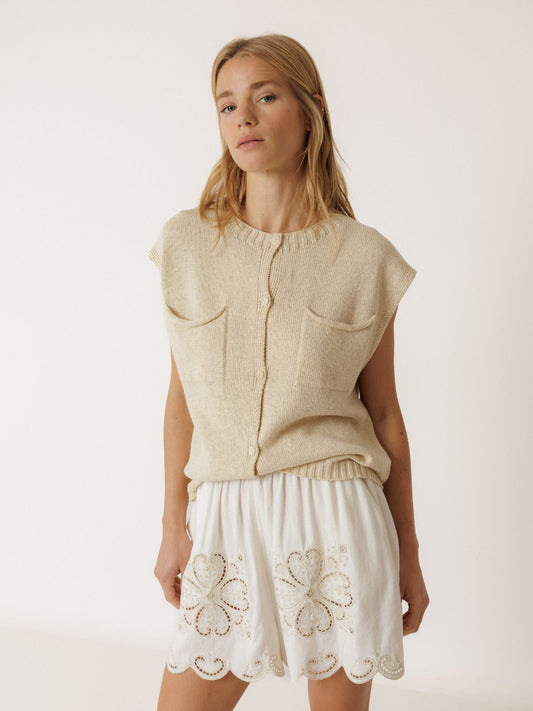 Embroidered  Shorts - Ecru