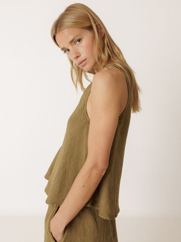 Linen Vest - Khaki