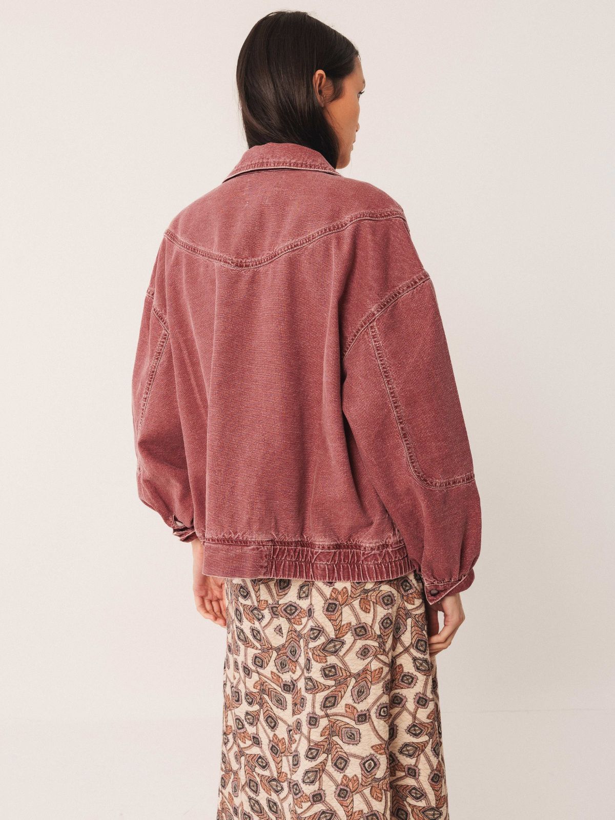 Denim Bomber Jacket - Cherry