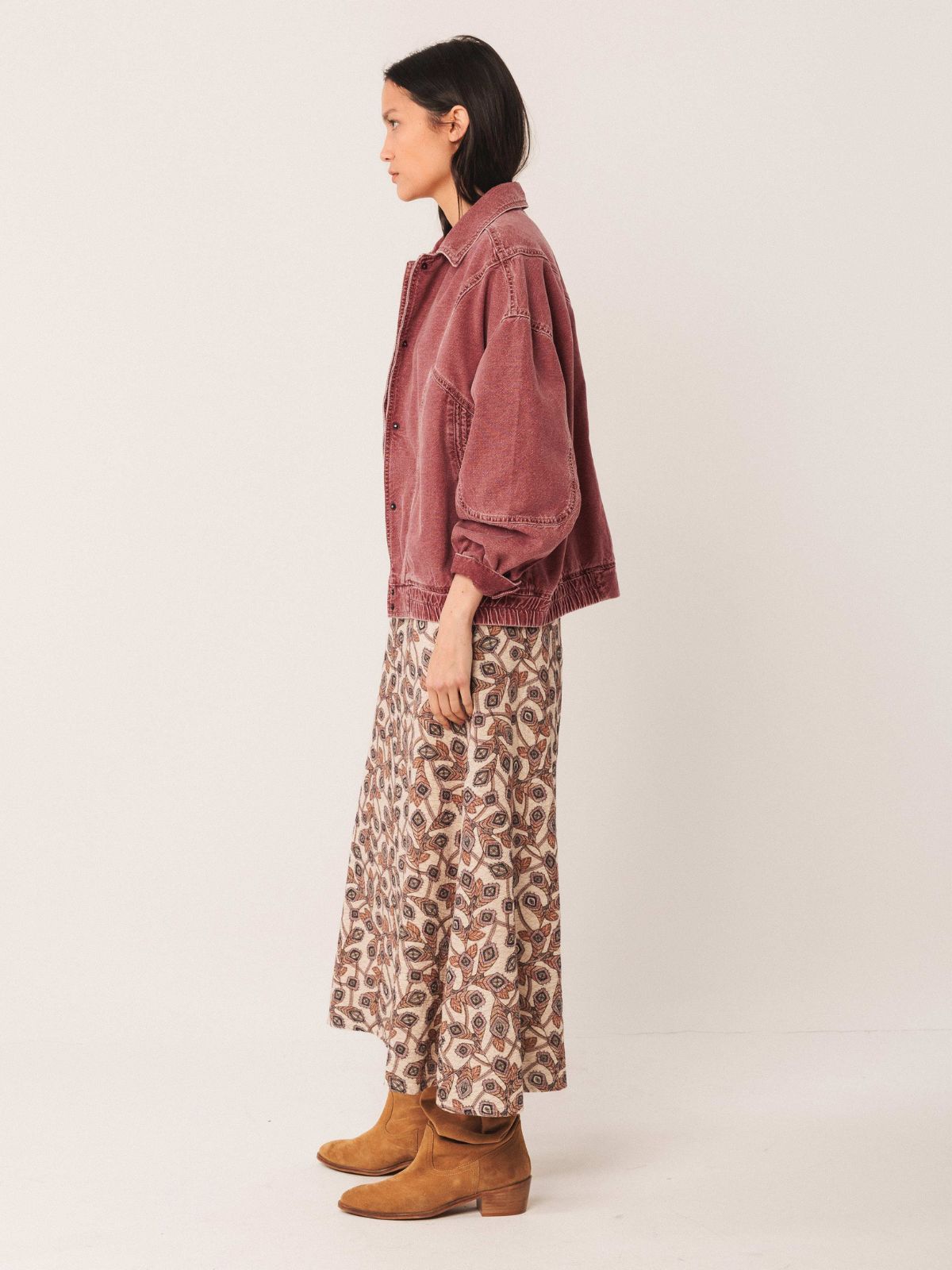 Denim Bomber Jacket - Cherry