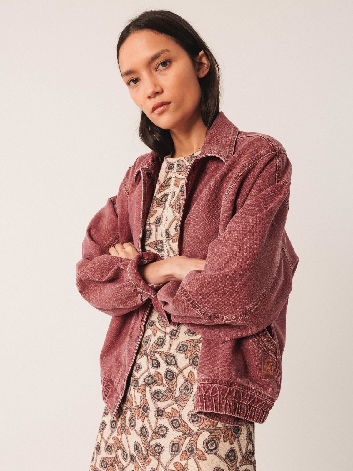 Denim Bomber Jacket - Cherry