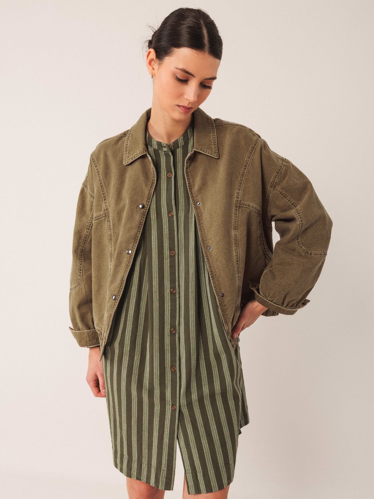 Denim Bomber Jacket - Olive