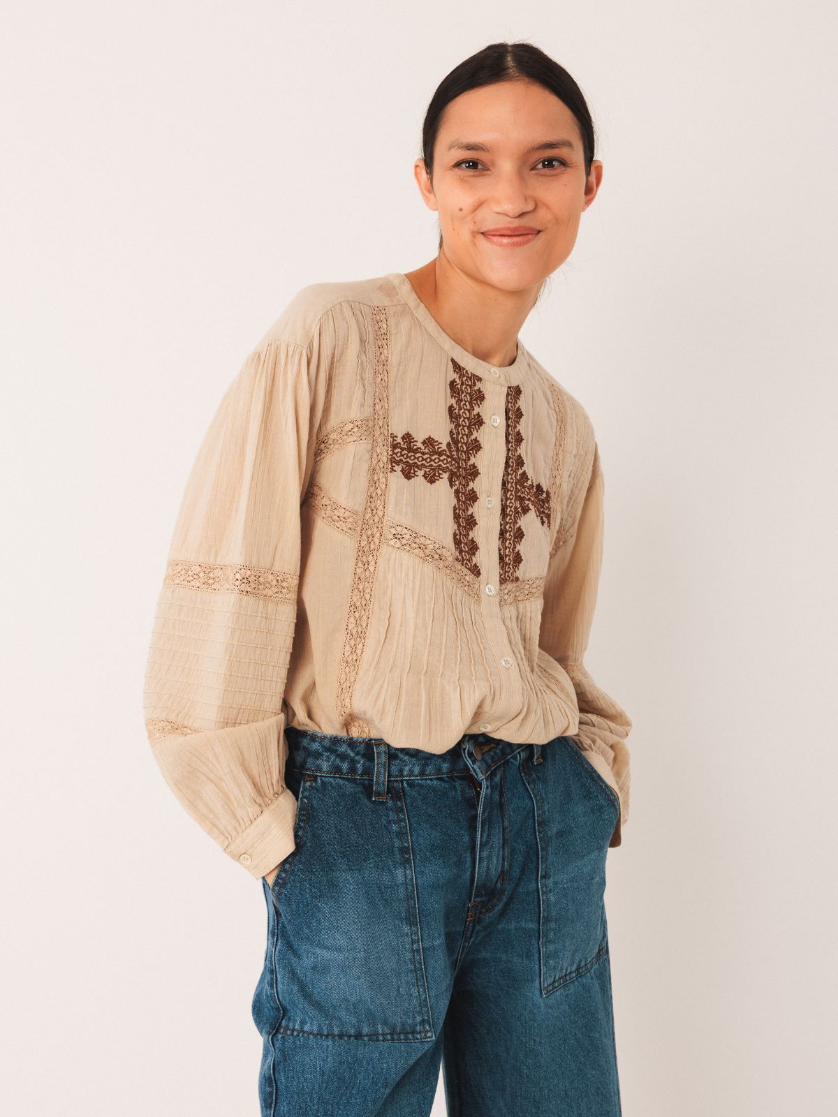 Ethnic Embroidered Blouse - Beige