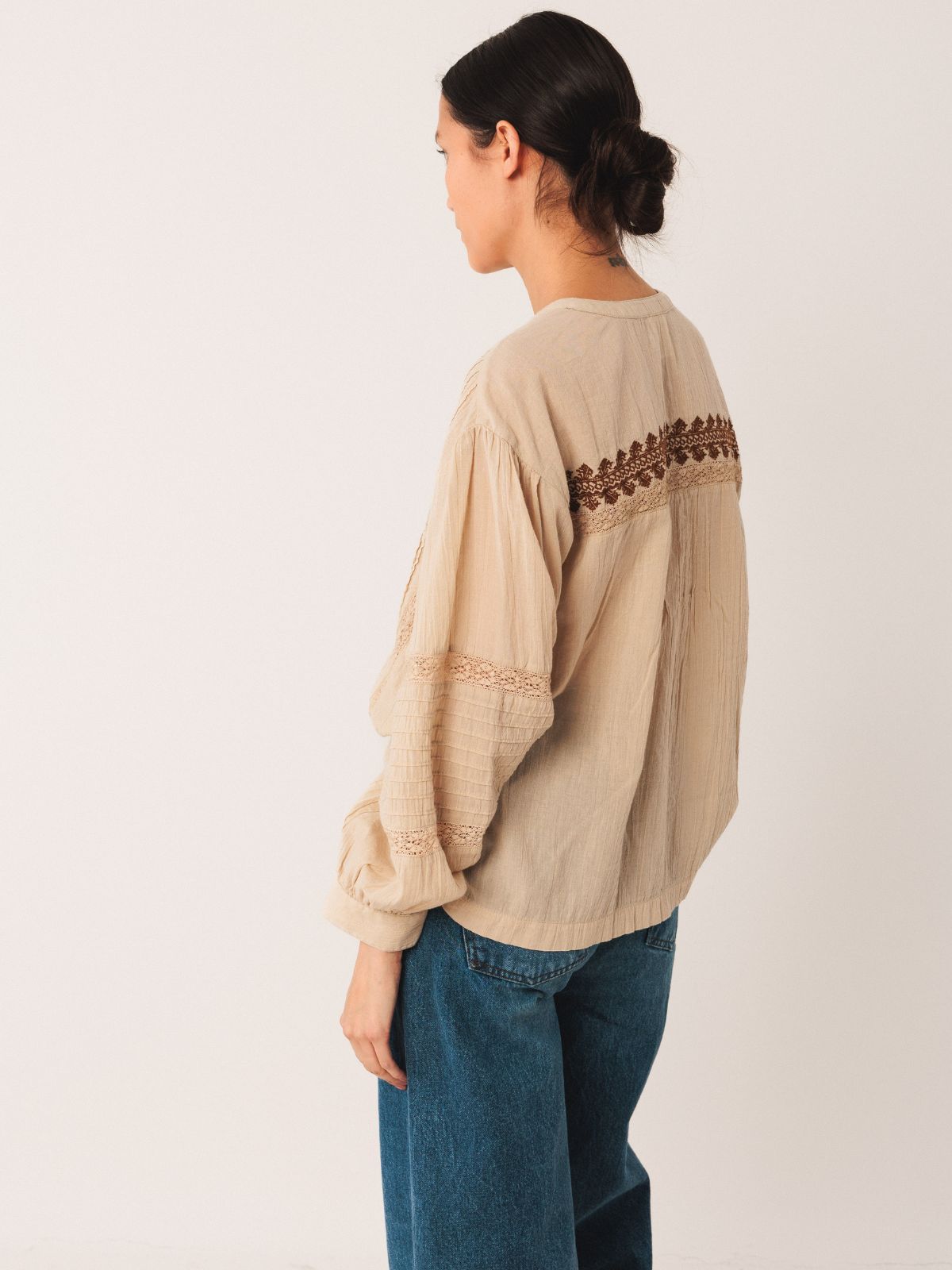 Ethnic Embroidered Blouse - Beige