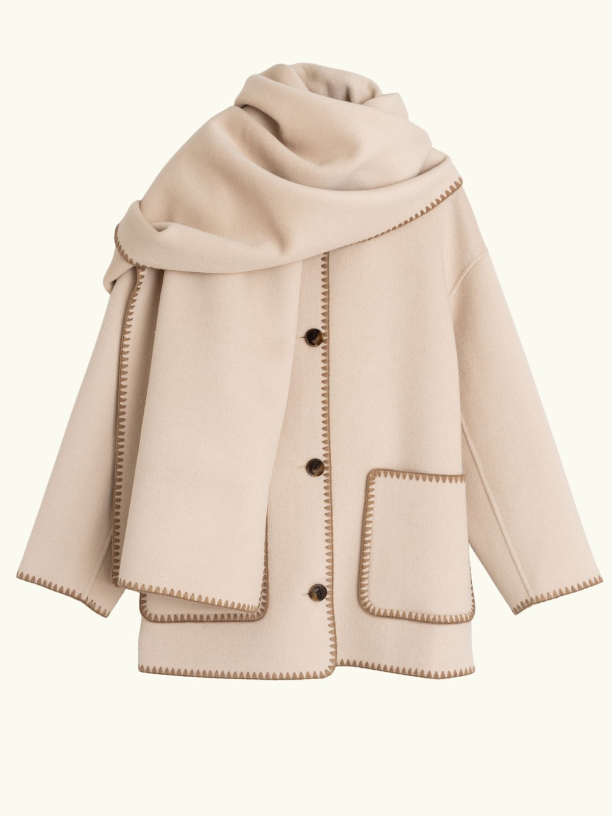 INDI & COLD Beige Blancket Stitch Scarf Neck Jacket