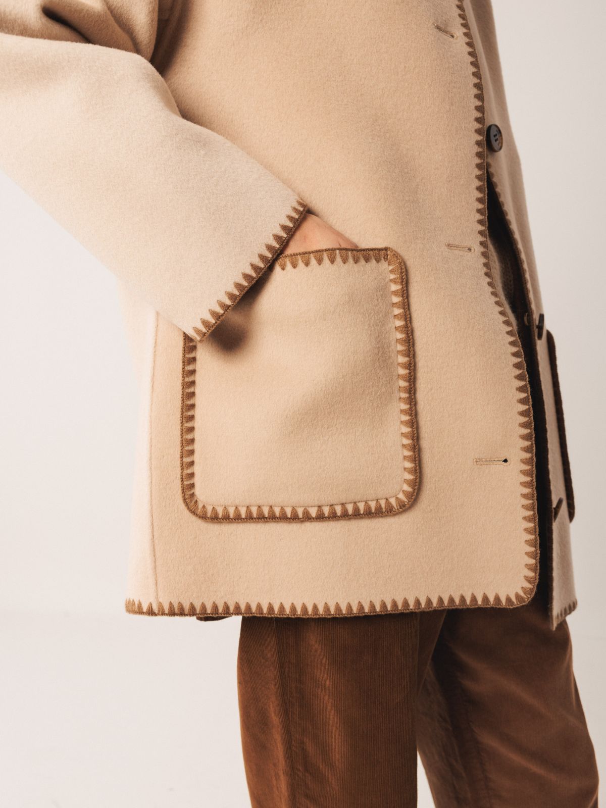 Blanket Stitch Scarf Neck Jacket