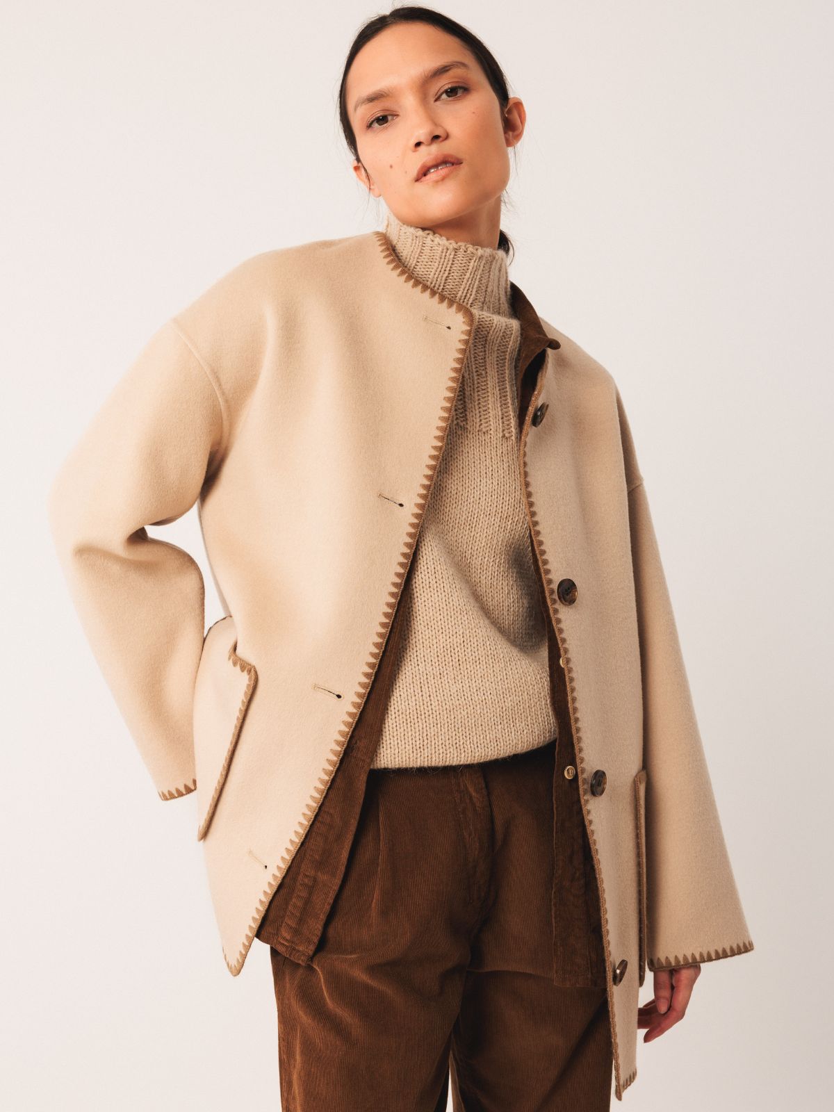 Blanket Stitch Scarf Neck Jacket