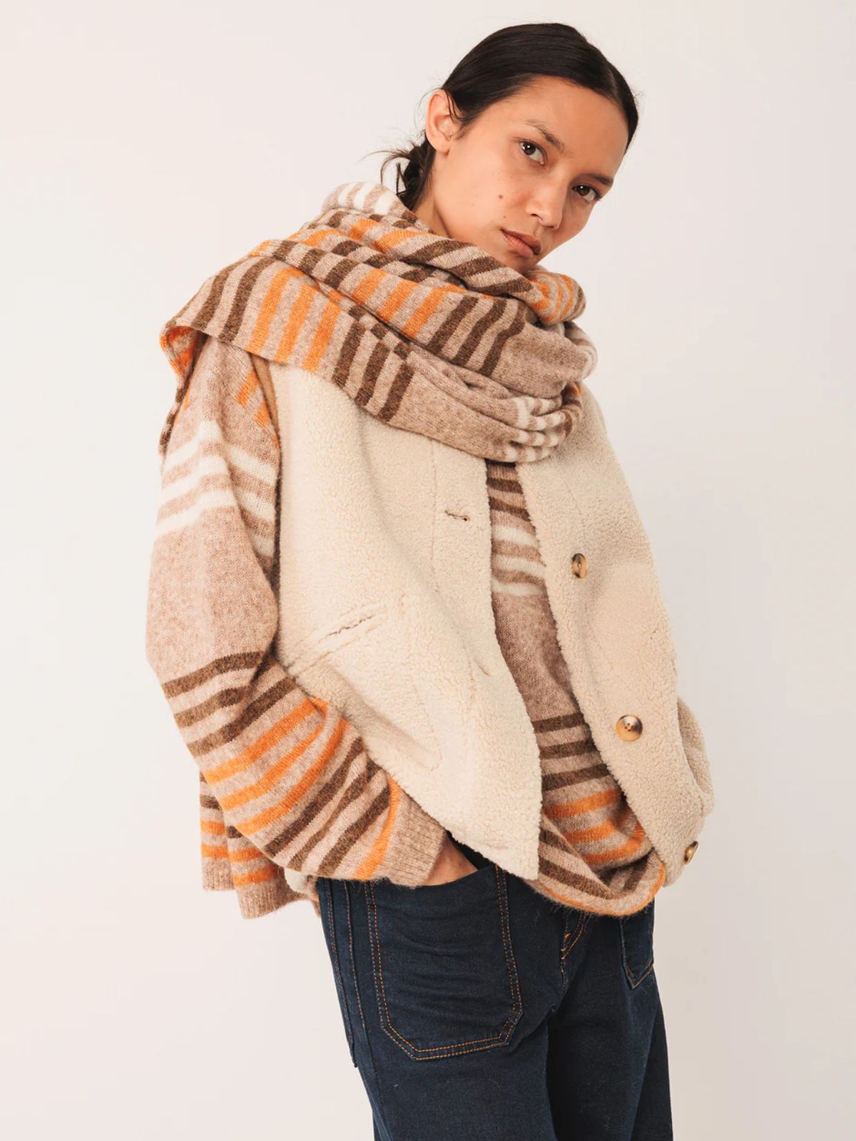 Shearling Style Reversible Vest - Beige