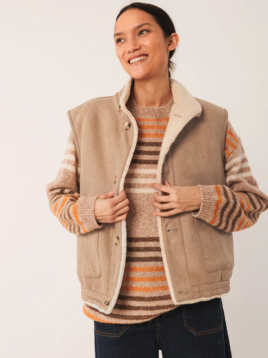 Shearling Style Reversible Vest - Beige