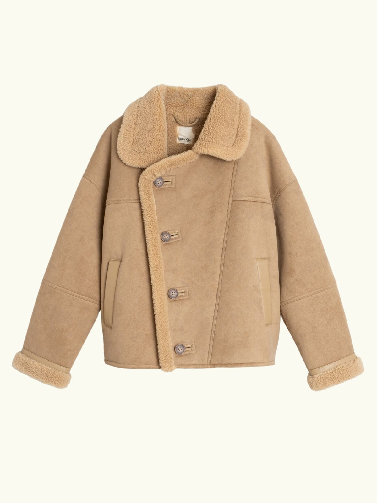Short Shearling Style Coat - Sand