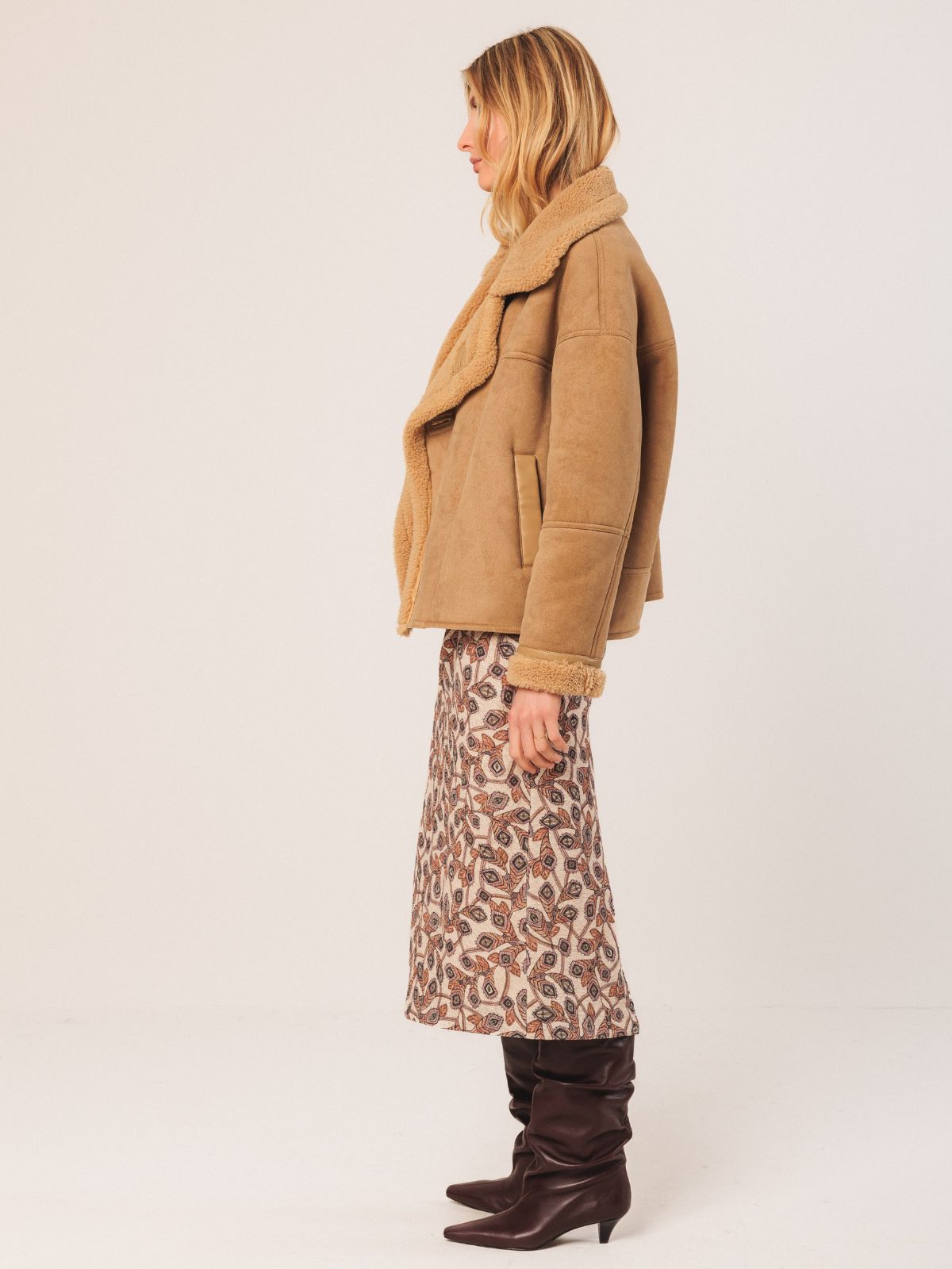 Short Shearling Style Coat - Sand