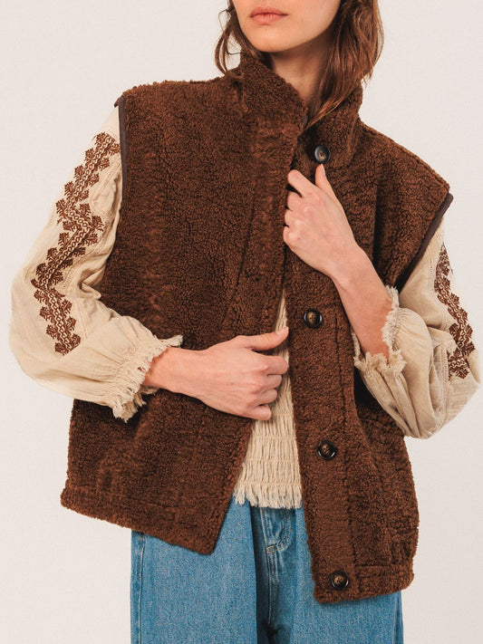 Shearling Style Vest - Chocolate