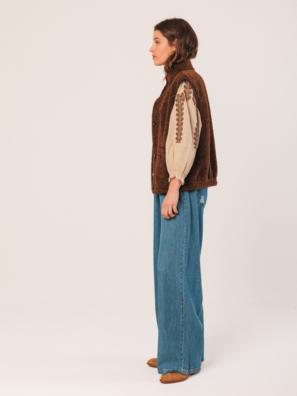 Shearling Style Vest - Chocolate