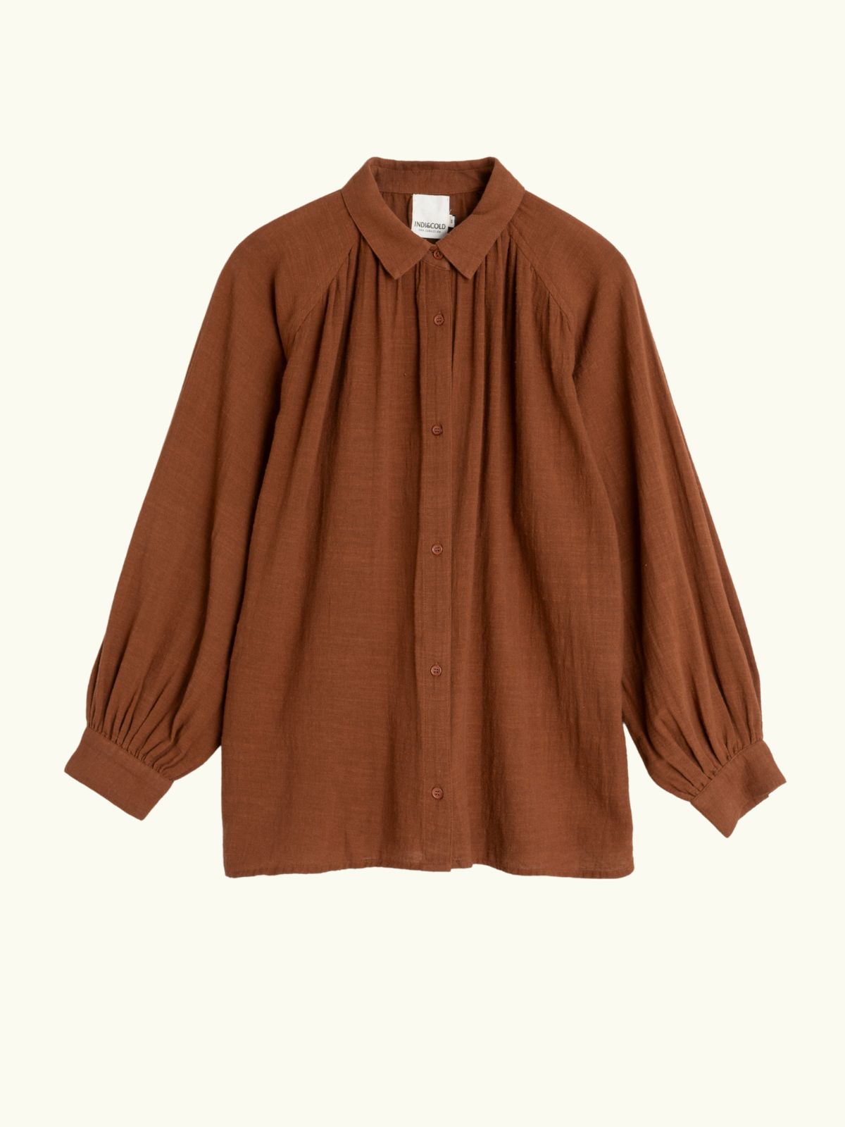 INDI & COLD Textured cotton weave shirt in brown