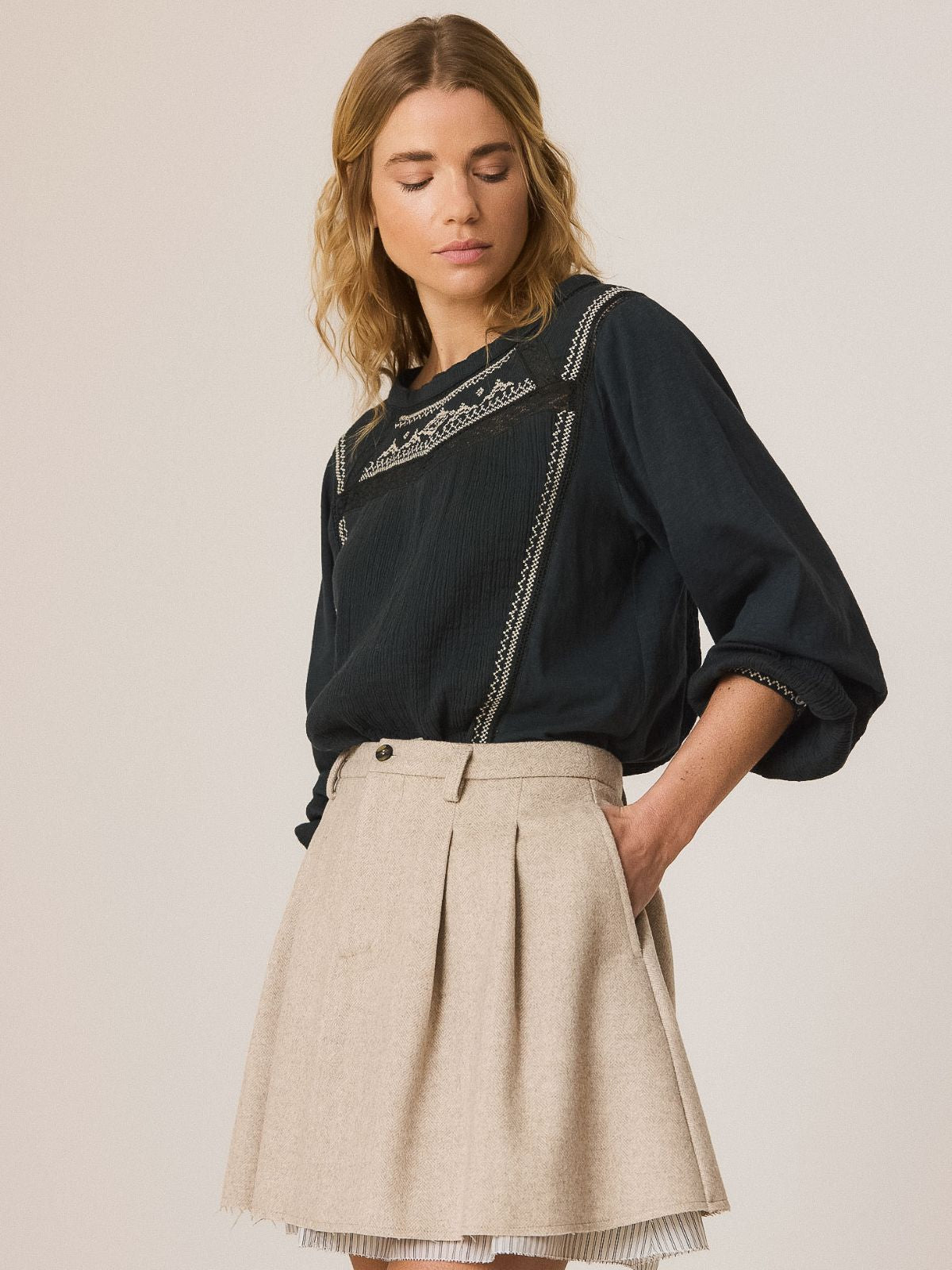 Embroidered Blouse - Charcoal