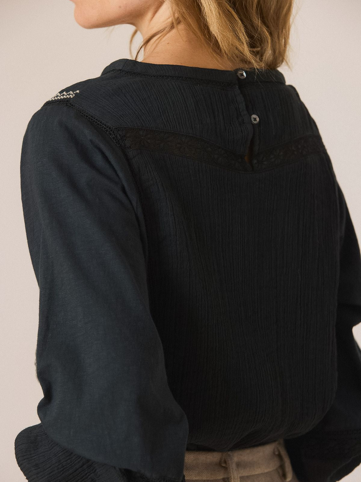 Embroidered Blouse - Charcoal
