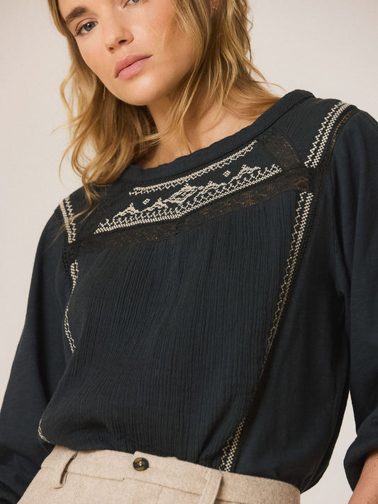 Embroidered Blouse - Charcoal