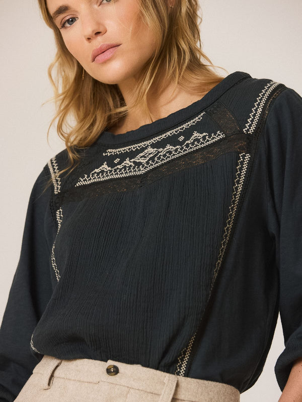 Embroidered Blouse - Charcoal