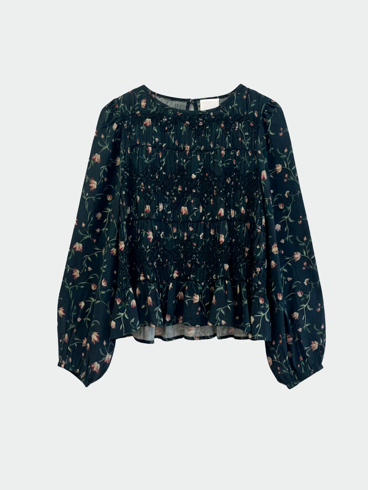 Floral Print Smock Blouse - Navy