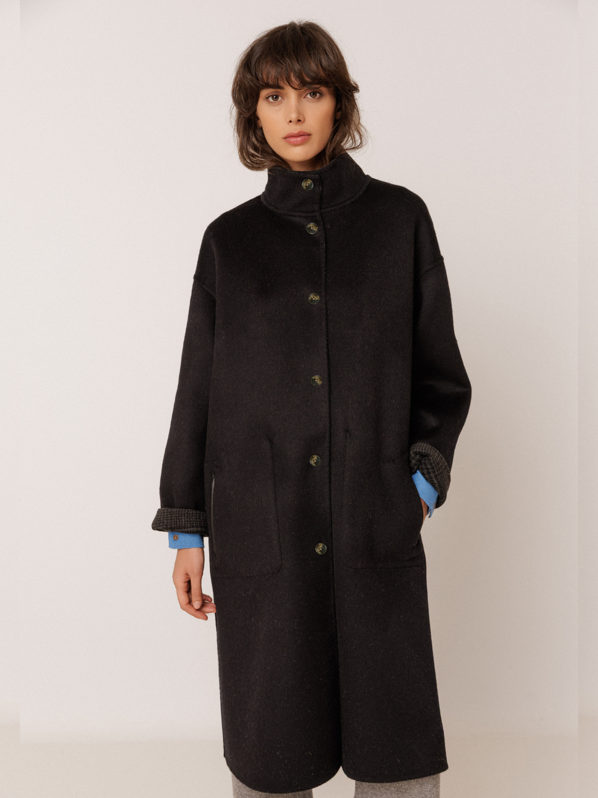 Tweed Reversible Coat - black