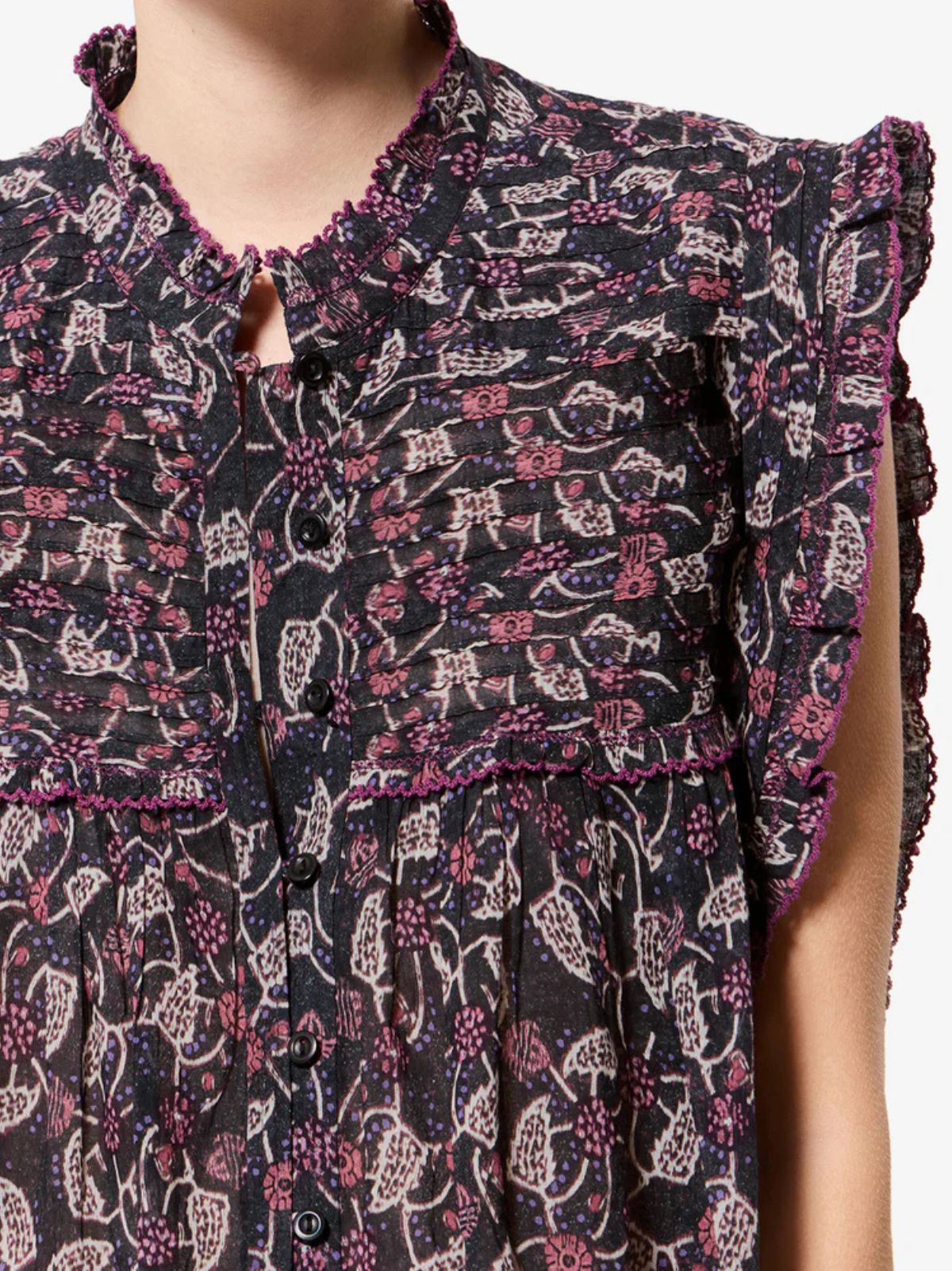 Dersia Print Frill Blouse - Black