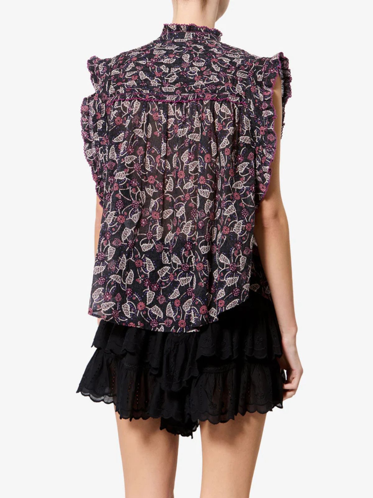 Dersia Print Frill Blouse - Black