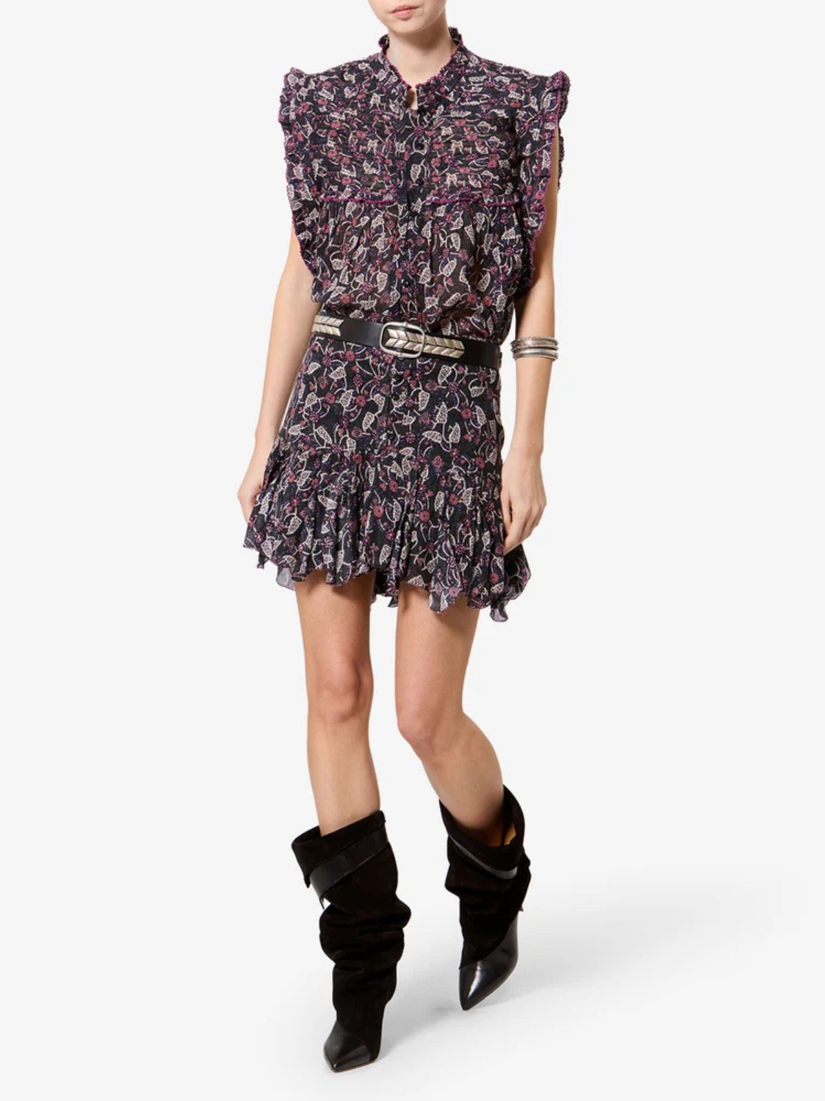 Dersia Print Frill Blouse - Black