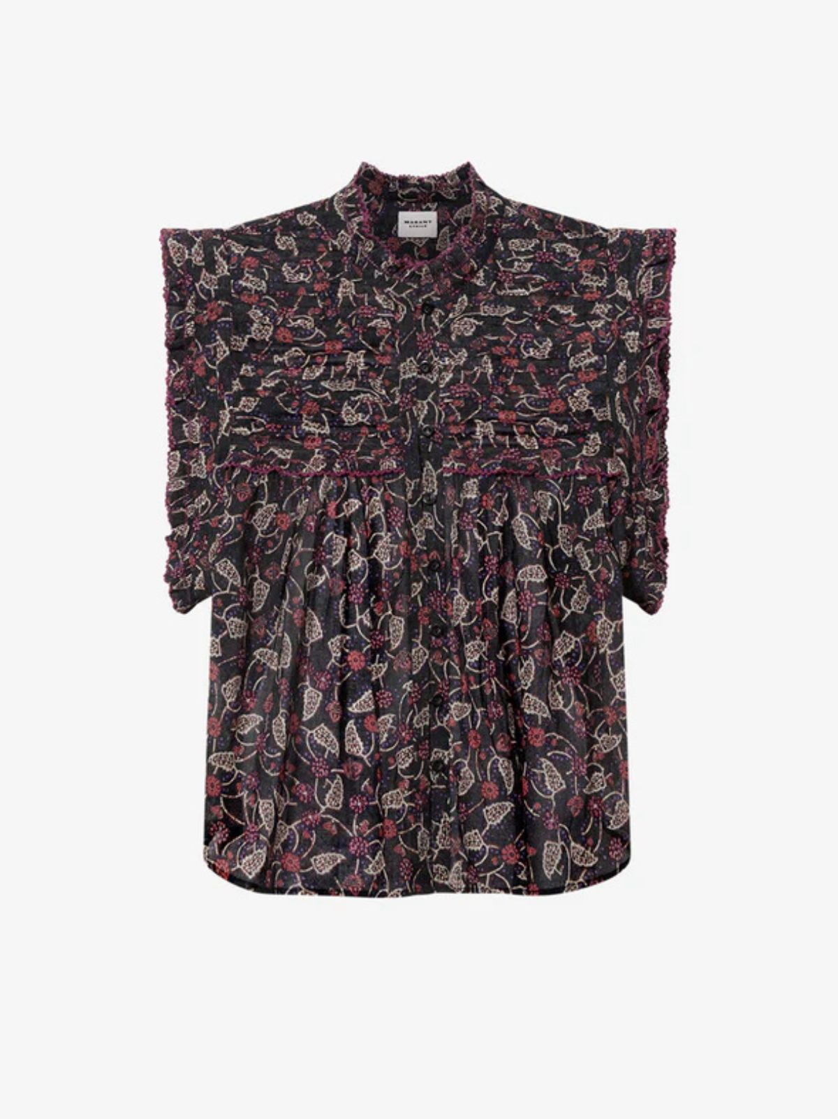 Dersia Print Frill Blouse - Black