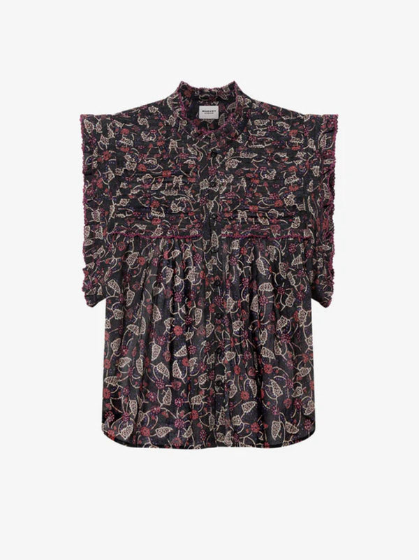 Dersia Print Frill Blouse - Black