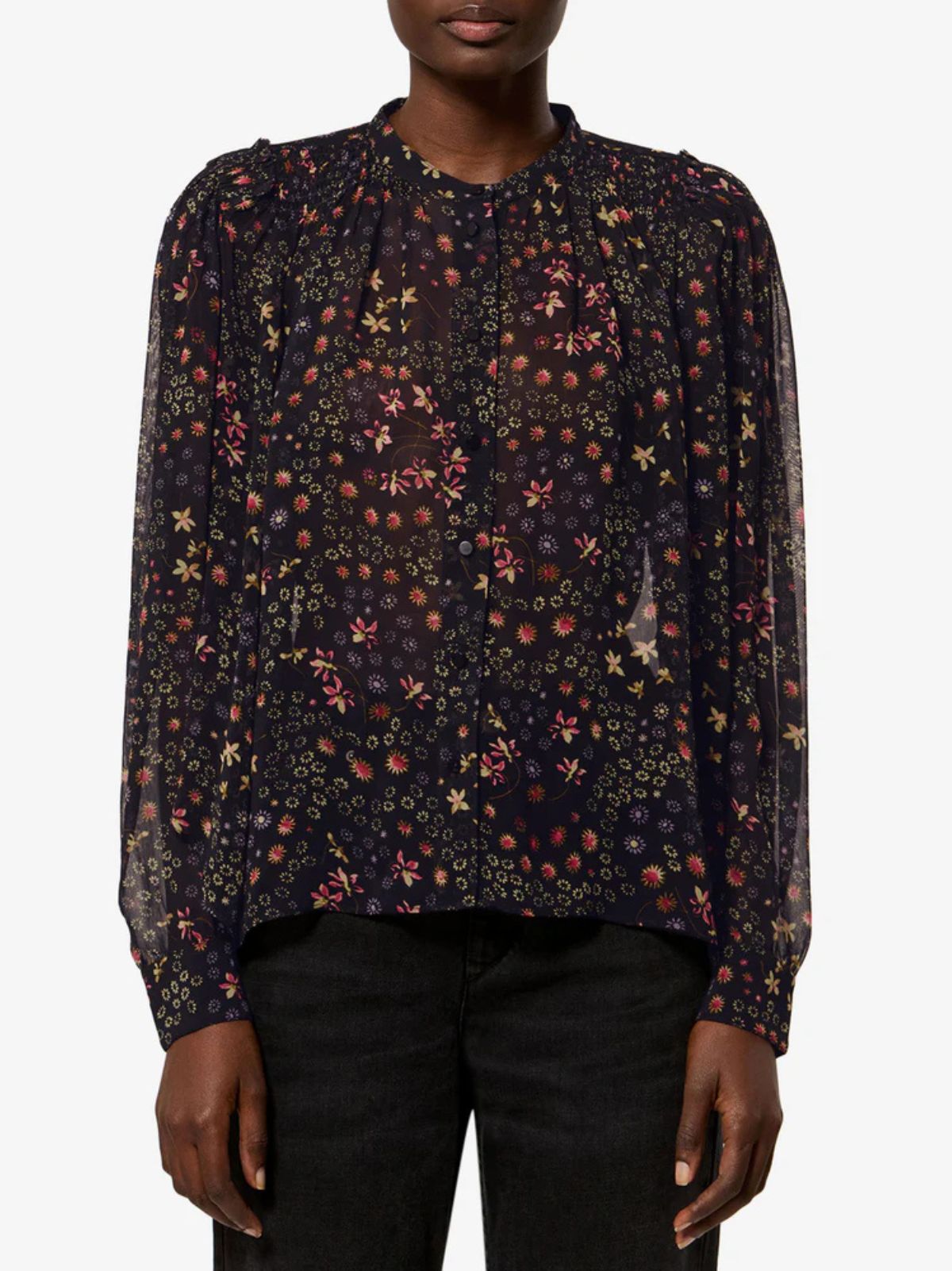 Florine Print Blouse - Black & Ecru