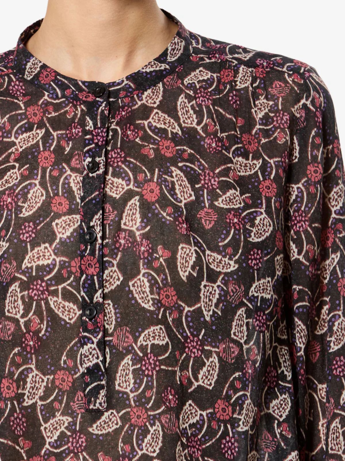 Maria Print Voile Blouse - Black