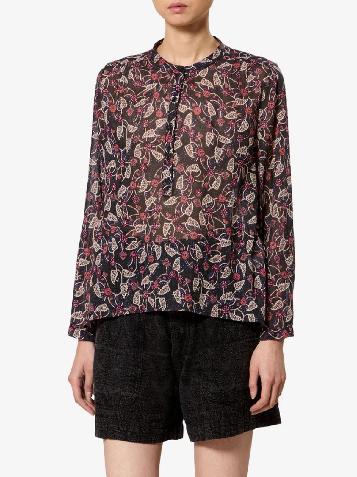 Maria Print Voile Blouse - Black