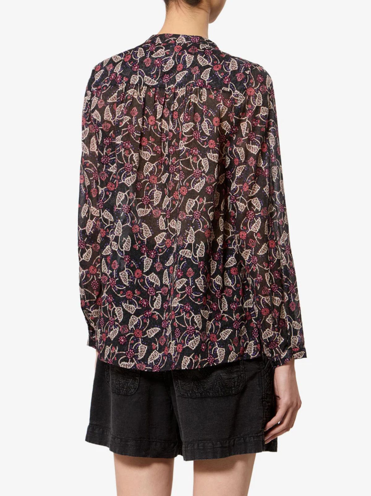 Maria Print Voile Blouse - Black