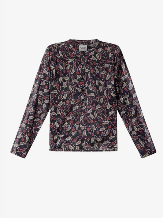 Maria Print Voile Blouse - Black