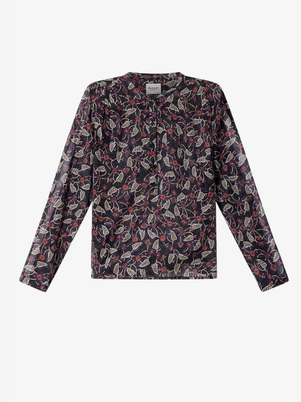 Maria Print Voile Blouse - Black