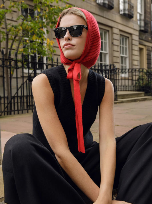 Cashmere Bonnet Hat - Red