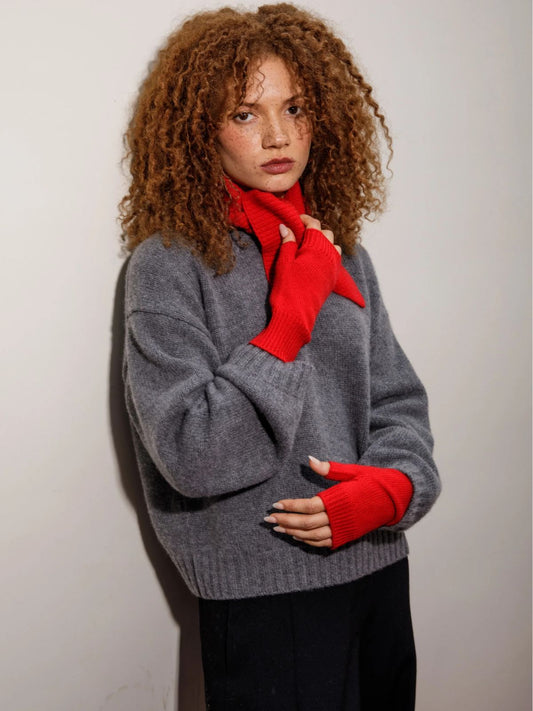 Knitted Cashmere Neck Tie - Red