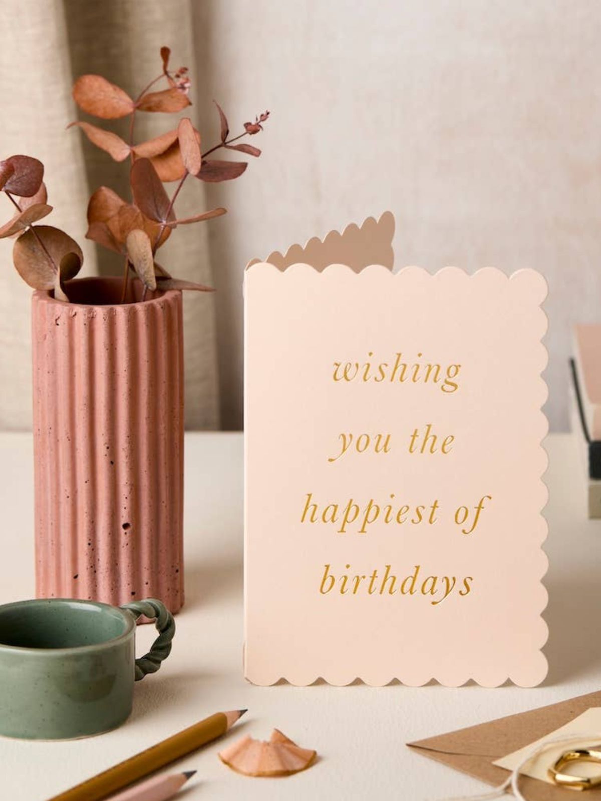 Scallop Happiest Birthday Card - Blush