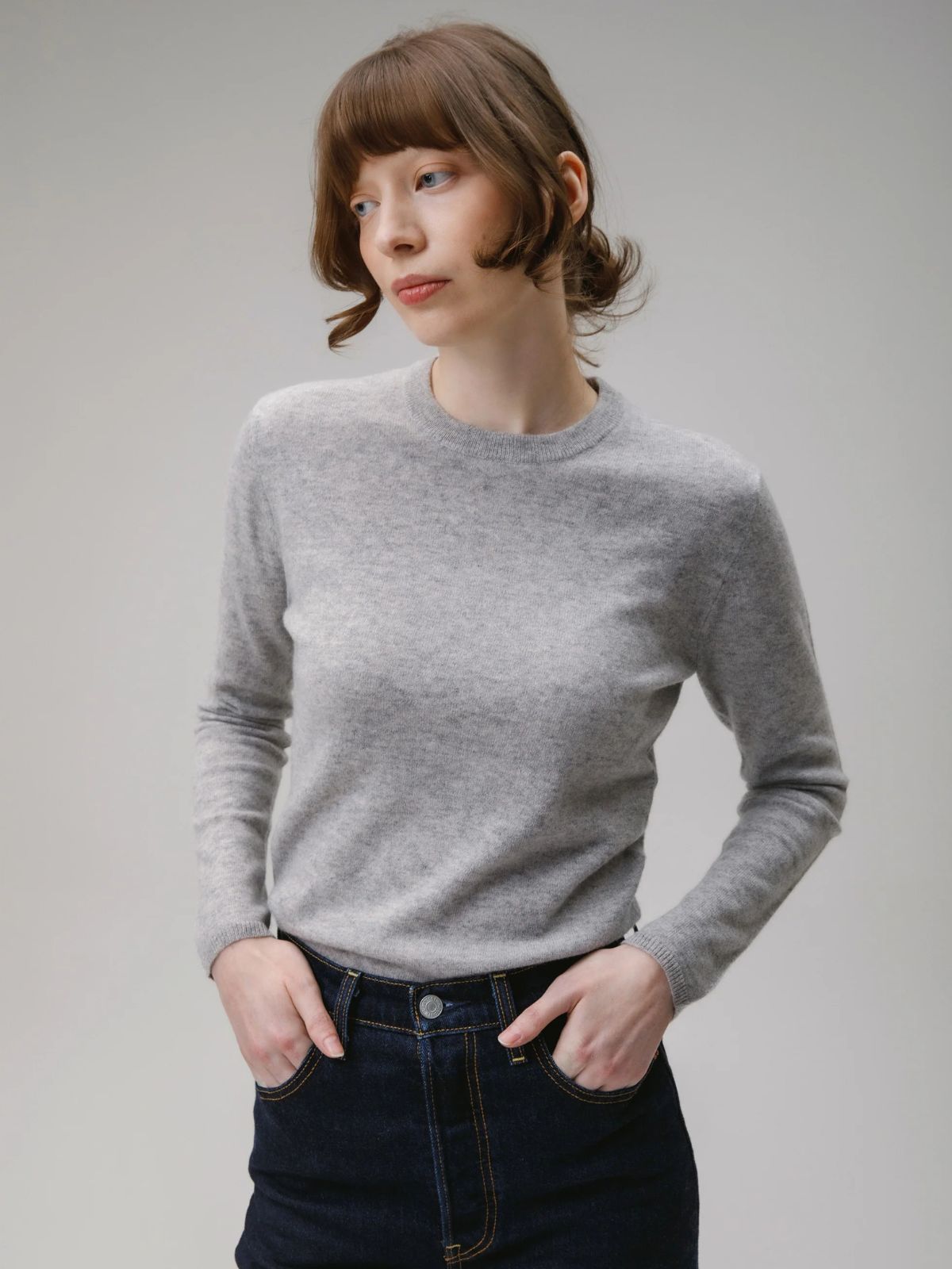 Cashmere Crew Neck Jumper - Ligh Grey
