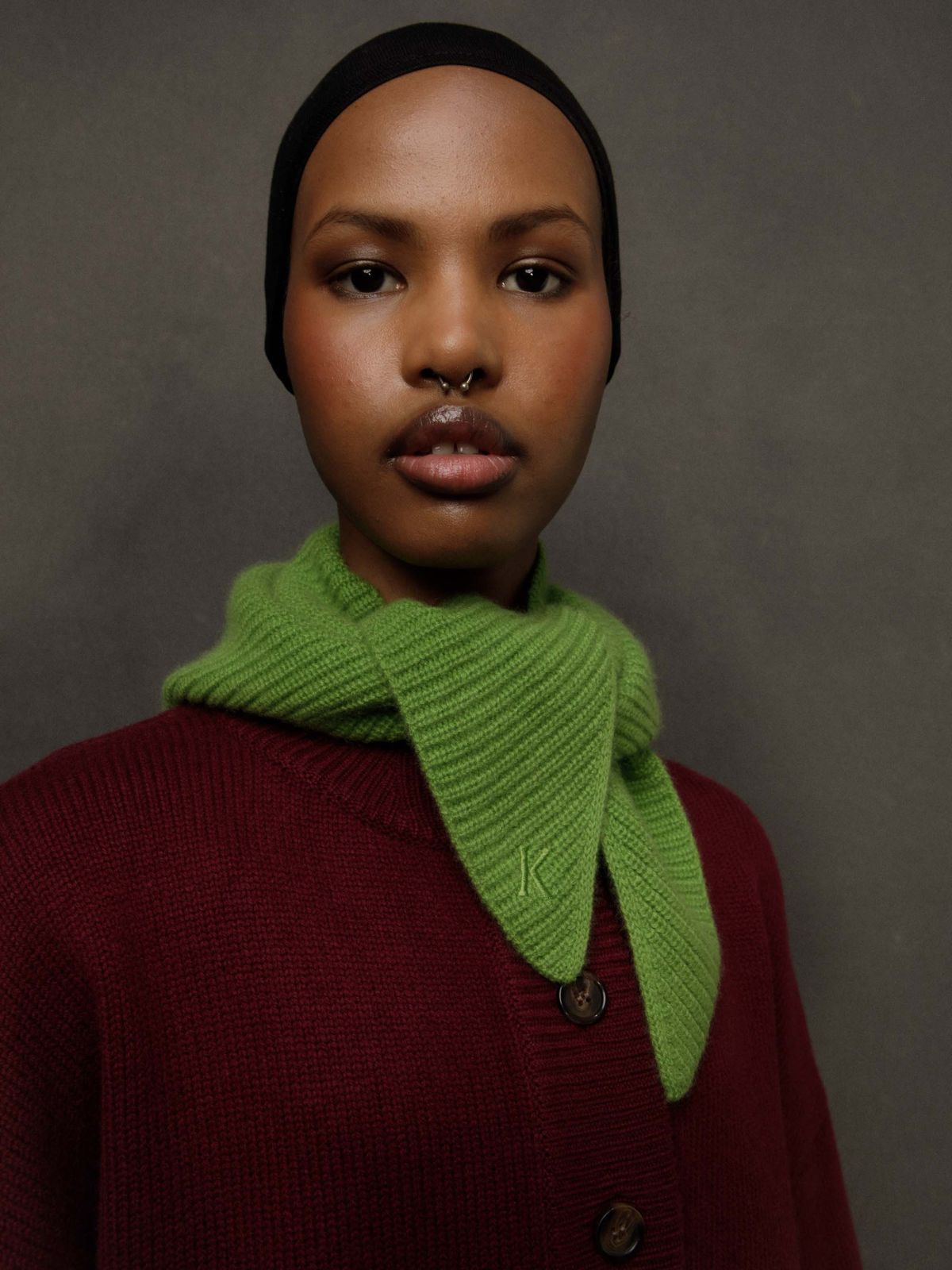 Knitted Cashmere Neck Tie - Nettle Green