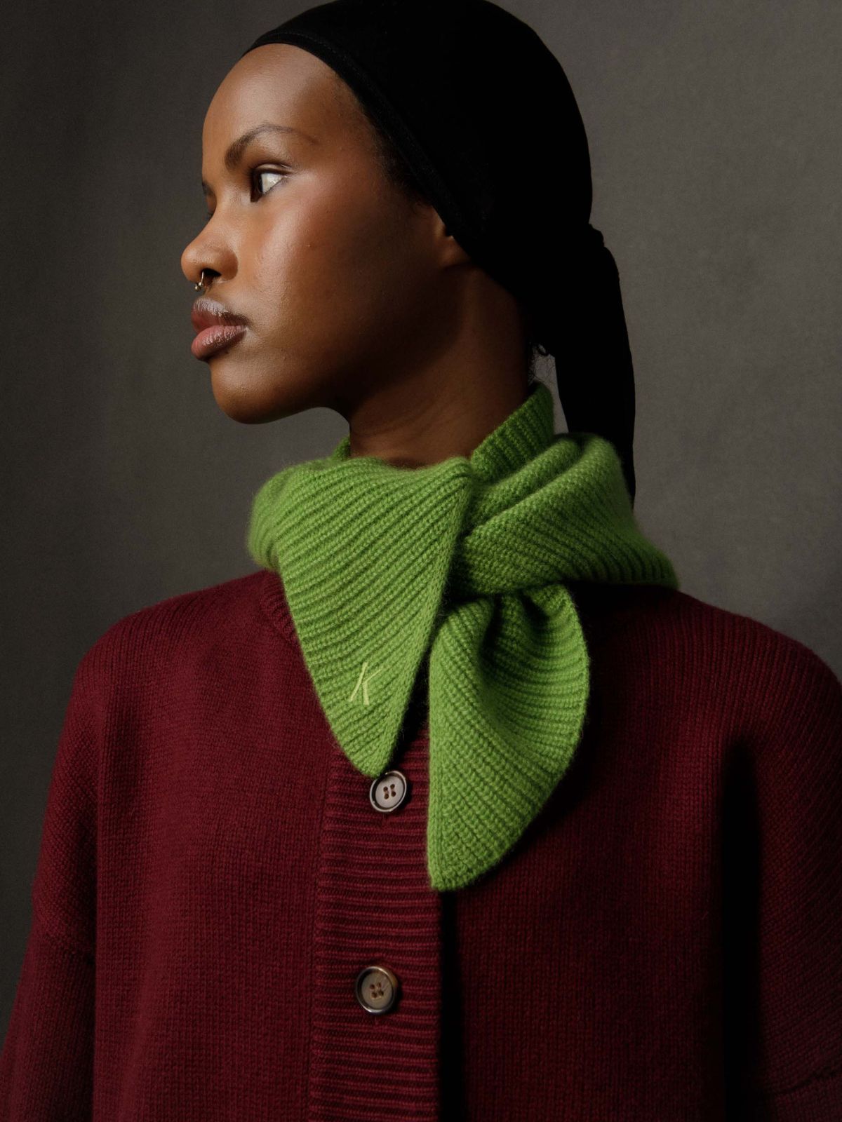 Knitted Cashmere Neck Tie - Nettle Green